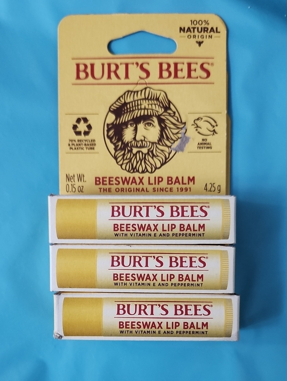3 PACK BURT'S BEES LIP BALM Beeswax , SPF 15, Coconut and Pear